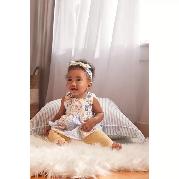 Laura Ashley Baby Girl's 3-Pack Sleeveless Patchwork Tunic Dress Top, Legging Pant and Bow Headband Set