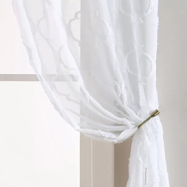 Laura Ashley Berwyn Lattice Sheer Curtains with Rod Pocket, Each Panel Measures 38"W x 84"L, White, 2 Panels