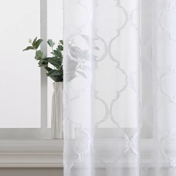 Laura Ashley Berwyn Lattice Sheer Curtains with Rod Pocket, Each Panel Measures 38"W x 84"L, White, 2 Panels