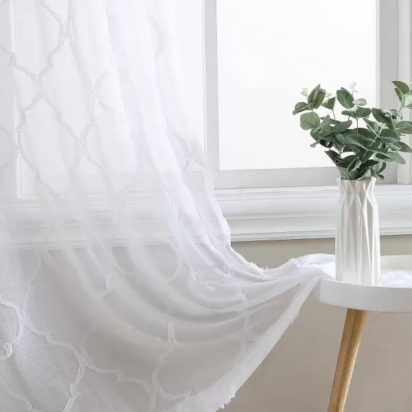 Laura Ashley Berwyn Lattice Sheer Curtains with Rod Pocket, Each Panel Measures 38"W x 84"L, White, 2 Panels