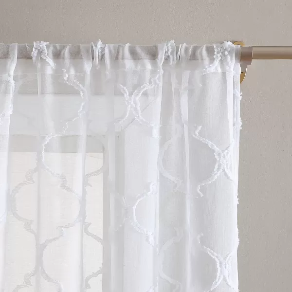 Laura Ashley Berwyn Lattice Sheer Curtains with Rod Pocket, Each Panel Measures 38"W x 84"L, White, 2 Panels