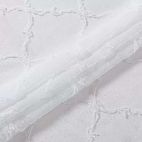 Laura Ashley Berwyn Lattice Sheer Curtains with Rod Pocket, Each Panel Measures 38"W x 84"L, White, 2 Panels