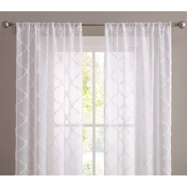 Laura Ashley Berwyn Lattice Sheer Curtains with Rod Pocket, Each Panel Measures 38"W x 84"L, White, 2 Panels