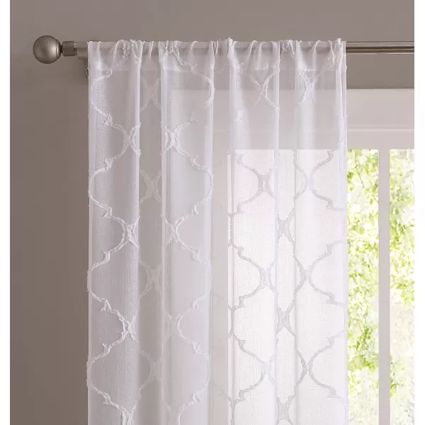 Laura Ashley Berwyn Lattice Sheer Curtains with Rod Pocket, Each Panel Measures 38"W x 84"L, White, 2 Panels