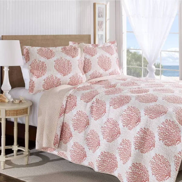 Laura Ashley | Coral Coast Collection | Quilt Set - Ultra Soft All Season Bedding, Reversible Stylish Bedding with Matching Sham, Queen, Coral