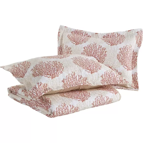 Laura Ashley | Coral Coast Collection | Quilt Set - Ultra Soft All Season Bedding, Reversible Stylish Bedding with Matching Sham, Queen, Coral