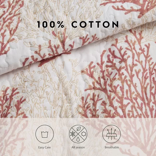 Laura Ashley | Coral Coast Collection | Quilt Set - Ultra Soft All Season Bedding, Reversible Stylish Bedding with Matching Sham, Queen, Coral