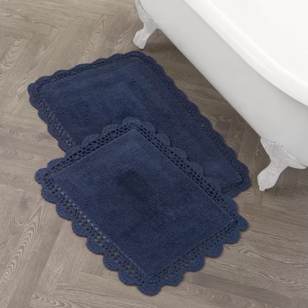 Laura Ashley Crochet Cotton 17x24 in. Bath Rug, Indigo