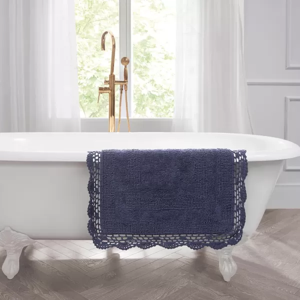 Laura Ashley Crochet Cotton 17x24 in. Bath Rug, Indigo