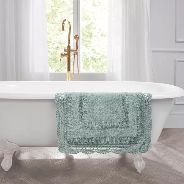 Laura Ashley Crochet Cotton 17x24 in. Bath Rug, Indigo