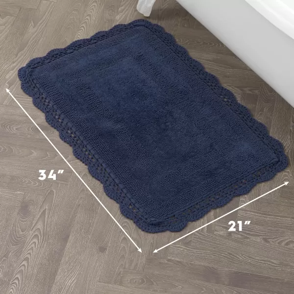 Laura Ashley Crochet Cotton 17x24 in. Bath Rug, Indigo