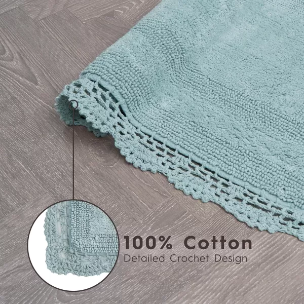 Laura Ashley Crochet Cotton 17x24 in. Bath Rug, Indigo