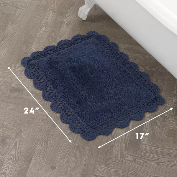 Laura Ashley Crochet Cotton 17x24 in. Bath Rug, Indigo