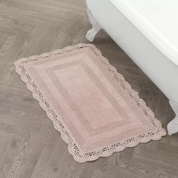 Laura Ashley Crochet Cotton 17x24 in. Bath Rug, Indigo
