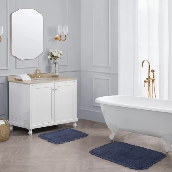 Laura Ashley Crochet Cotton 17x24 in. Bath Rug, Indigo
