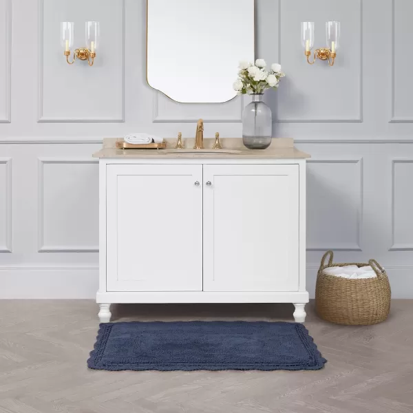 Laura Ashley Crochet Cotton 17x24 in. Bath Rug, Indigo