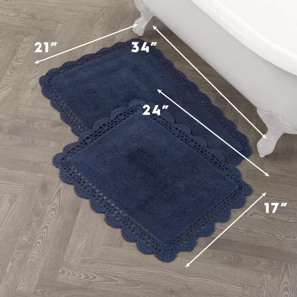 Laura Ashley Crochet Cotton 17x24 in. Bath Rug, Indigo