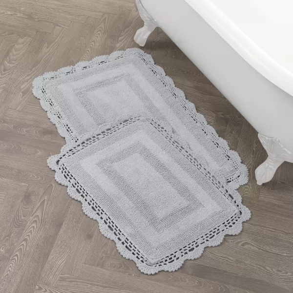 Laura Ashley Crochet Cotton 17x24 in. Bath Rug, Indigo
