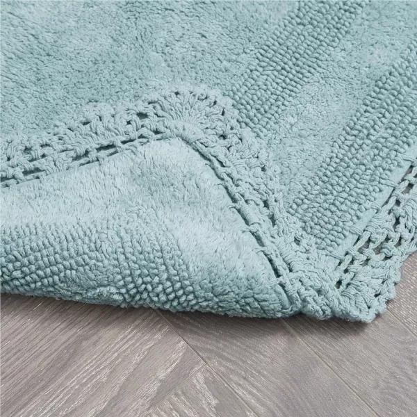 Laura Ashley Crochet Cotton 17x24 in. Bath Rug, Indigo