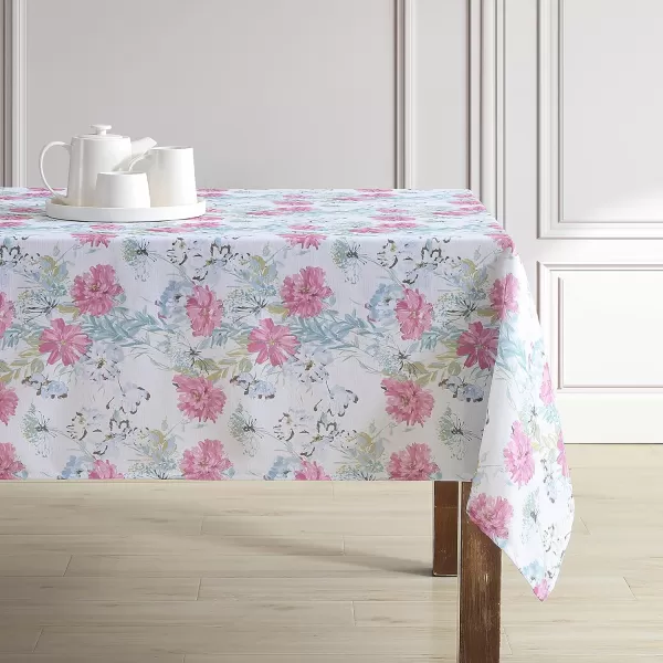 Laura Ashley Decorative Tablecloth, Wrinkle and Stain Resistant, Spillproof Water Repellant, Easy Care Washable Polyester Fabric for Dining, Kitchen, Holiday and Party, 70" Round, Cosmos