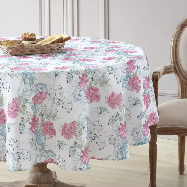 Laura Ashley Decorative Tablecloth, Wrinkle and Stain Resistant, Spillproof Water Repellant, Easy Care Washable Polyester Fabric for Dining, Kitchen, Holiday and Party, 70" Round, Cosmos