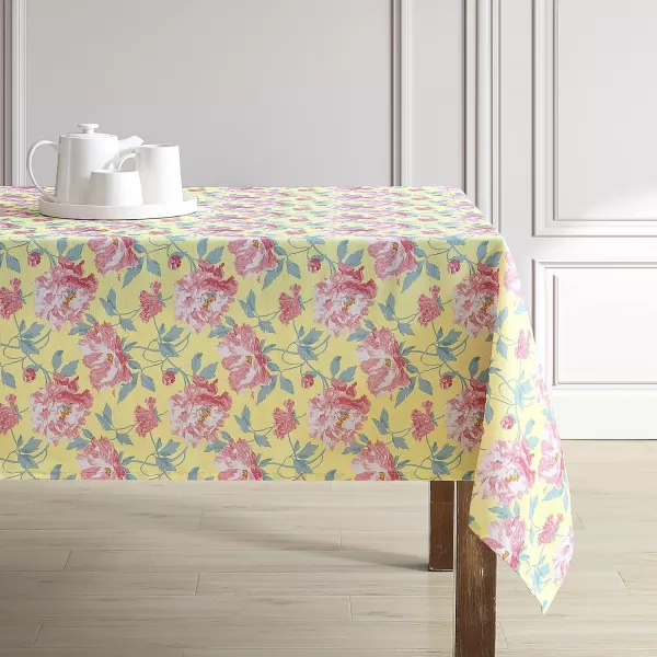 Laura Ashley Decorative Tablecloth, Wrinkle and Stain Resistant, Spillproof Water Repellant, Easy Care Washable Polyester Fabric for Dining, Kitchen, Holiday and Party, 70" Round, Cosmos