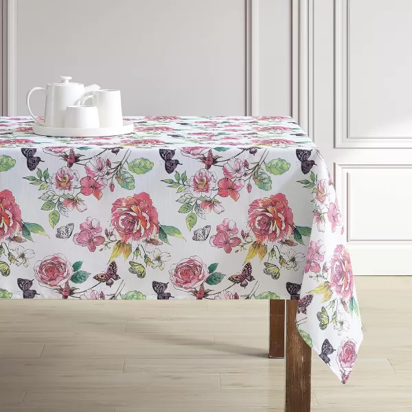 Laura Ashley Decorative Tablecloth, Wrinkle and Stain Resistant, Spillproof Water Repellant, Easy Care Washable Polyester Fabric for Dining, Kitchen, Holiday and Party, 70" Round, Cosmos