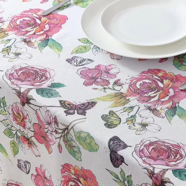 Laura Ashley Decorative Tablecloth, Wrinkle and Stain Resistant, Spillproof Water Repellant, Easy Care Washable Polyester Fabric for Dining, Kitchen, Holiday and Party, 70" Round, Cosmos