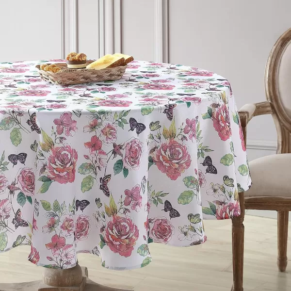 Laura Ashley Decorative Tablecloth, Wrinkle and Stain Resistant, Spillproof Water Repellant, Easy Care Washable Polyester Fabric for Dining, Kitchen, Holiday and Party, 70" Round, Cosmos