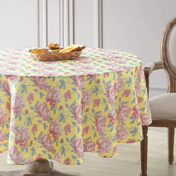 Laura Ashley Decorative Tablecloth, Wrinkle and Stain Resistant, Spillproof Water Repellant, Easy Care Washable Polyester Fabric for Dining, Kitchen, Holiday and Party, 70" Round, Cosmos