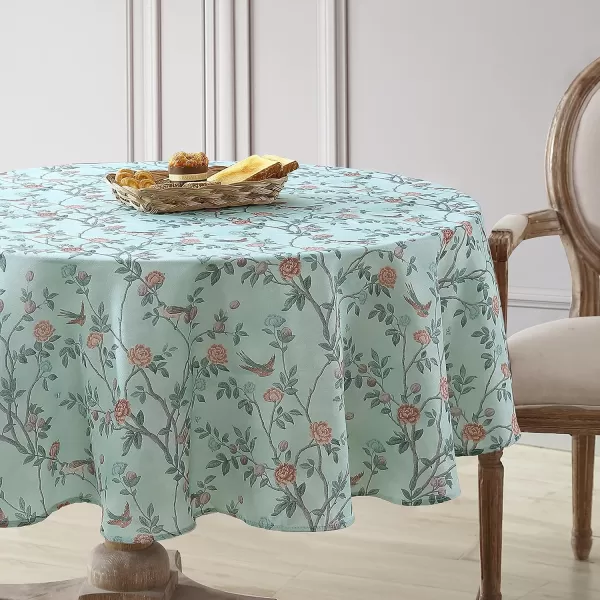 Laura Ashley Decorative Tablecloth, Wrinkle and Stain Resistant, Spillproof Water Repellant, Easy Care Washable Polyester Fabric for Dining, Kitchen, Holiday and Party, 70" Round, Cosmos