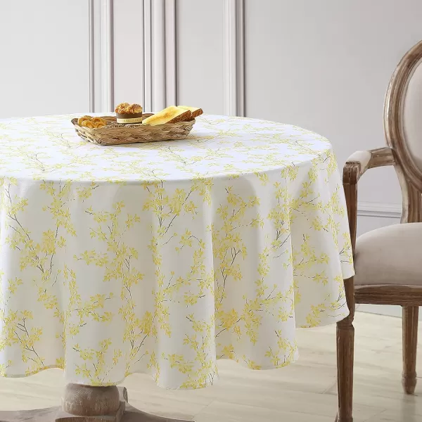 Laura Ashley Decorative Tablecloth, Wrinkle and Stain Resistant, Spillproof Water Repellant, Easy Care Washable Polyester Fabric for Dining, Kitchen, Holiday and Party, 70" Round, Cosmos