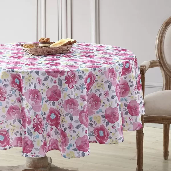 Laura Ashley Decorative Tablecloth, Wrinkle and Stain Resistant, Spillproof Water Repellant, Easy Care Washable Polyester Fabric for Dining, Kitchen, Holiday and Party, 70" Round, Cosmos