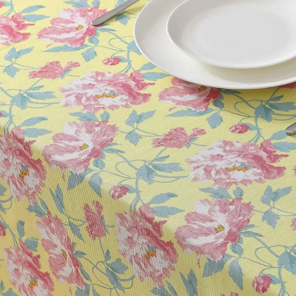Laura Ashley Decorative Tablecloth, Wrinkle and Stain Resistant, Spillproof Water Repellant, Easy Care Washable Polyester Fabric for Dining, Kitchen, Holiday and Party, 70" Round, Cosmos