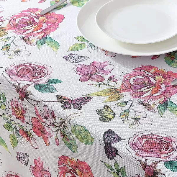 Laura Ashley Decorative Tablecloth, Wrinkle and Stain Resistant, Spillproof Water Repellant, Easy Care Washable Polyester Fabric for Dining, Kitchen, Holiday and Party, 70" Round, Cosmos