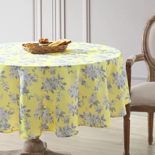 Laura Ashley Decorative Tablecloth, Wrinkle and Stain Resistant, Spillproof Water Repellant, Easy Care Washable Polyester Fabric for Dining, Kitchen, Holiday and Party, 70" Round, Cosmos