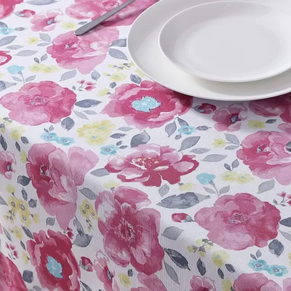 Laura Ashley Decorative Tablecloth, Wrinkle and Stain Resistant, Spillproof Water Repellant, Easy Care Washable Polyester Fabric for Dining, Kitchen, Holiday and Party, 70" Round, Cosmos
