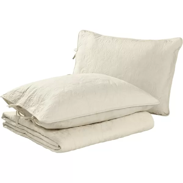 Laura Ashley Felicity Collection Quilt Set-100% Cotton, Reversible, All Season Bedding with Matching Sham, Pre-Washed for Added Softness, Queen, White