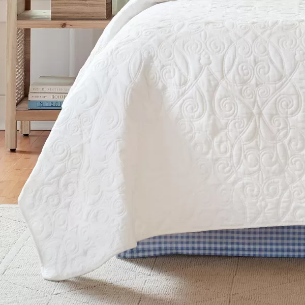 Laura Ashley Felicity Collection Quilt Set-100% Cotton, Reversible, All Season Bedding with Matching Sham, Pre-Washed for Added Softness, Queen, White