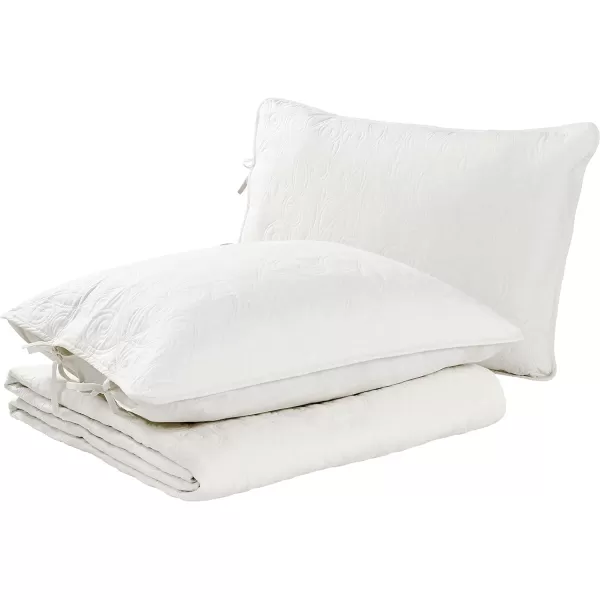Laura Ashley Felicity Collection Quilt Set-100% Cotton, Reversible, All Season Bedding with Matching Sham, Pre-Washed for Added Softness, Queen, White
