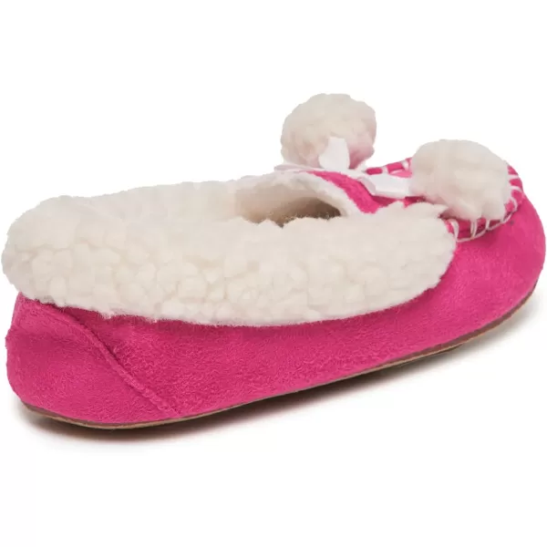 Laura Ashley Fleece Girls Moccasin Slippers, Indoor Outdoor Easy to Wear Home Shoes for Kids