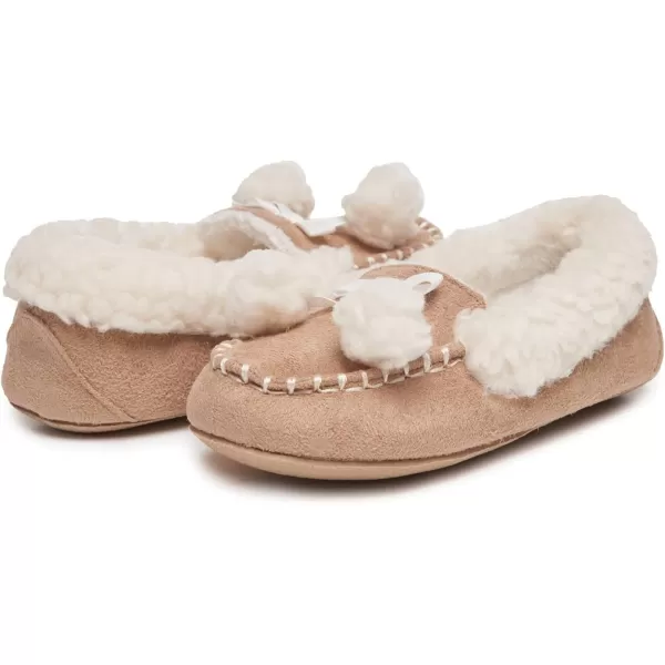 Laura Ashley Fleece Girls Moccasin Slippers, Indoor Outdoor Easy to Wear Home Shoes for Kids