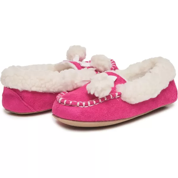 Laura Ashley Fleece Girls Moccasin Slippers, Indoor Outdoor Easy to Wear Home Shoes for Kids