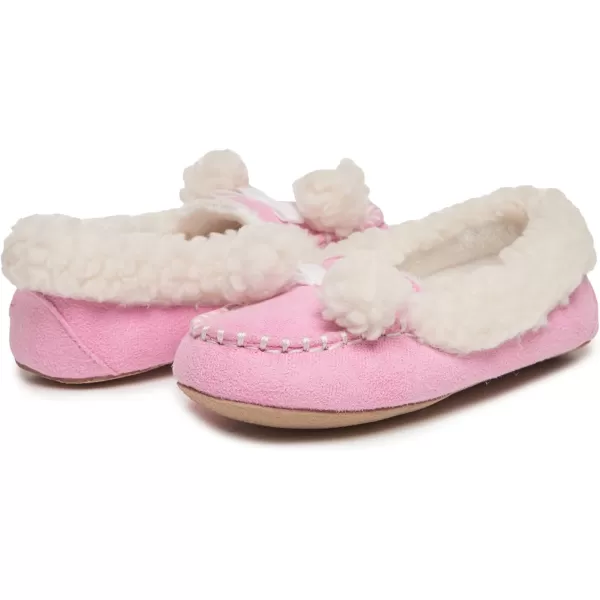 Laura Ashley Fleece Girls Moccasin Slippers, Indoor Outdoor Easy to Wear Home Shoes for Kids