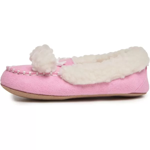 Laura Ashley Fleece Girls Moccasin Slippers, Indoor Outdoor Easy to Wear Home Shoes for Kids