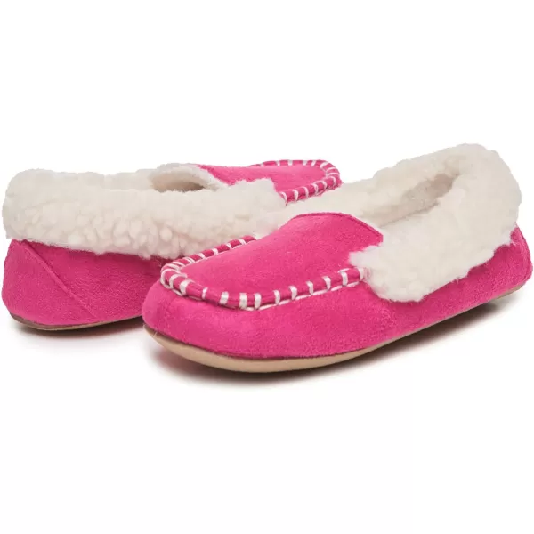Laura Ashley Fleece Girls Moccasin Slippers, Indoor Outdoor Easy to Wear Home Shoes for Kids