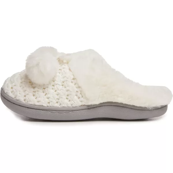 Laura Ashley Girl's Box/Close/Diamond Stitch Knit Clog Slippers with Pom Poms