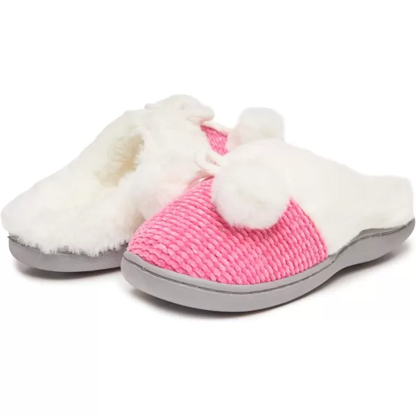 Laura Ashley Girl's Box/Close/Diamond Stitch Knit Clog Slippers with Pom Poms