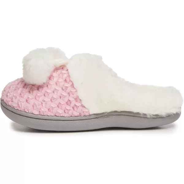 Laura Ashley Girl's Box/Close/Diamond Stitch Knit Clog Slippers with Pom Poms