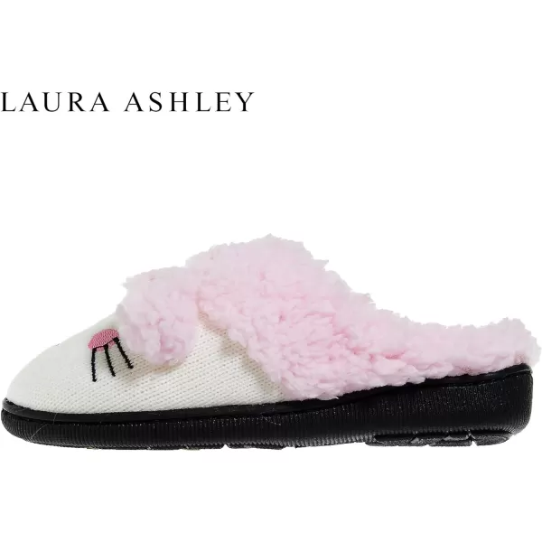 Laura Ashley Girl's Box/Close/Diamond Stitch Knit Clog Slippers with Pom Poms